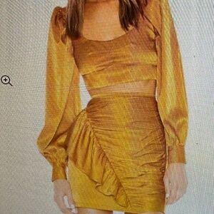 Camila COELHO revolve Gabriella mustard yellow satin set Kaylee skirt crop top S